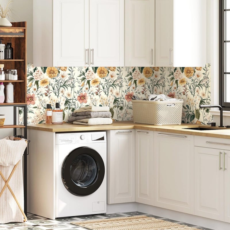 Livebor Vintage Floral Peel and Stick Wallpaper Floral Contact Paper 16.9"x196.8" Boho Neutral Wallpaper Peel and Stick Self Adhesive Wall Paper for Cabinets Bathroom Covering Wall Decorative Vinyl - Image 4